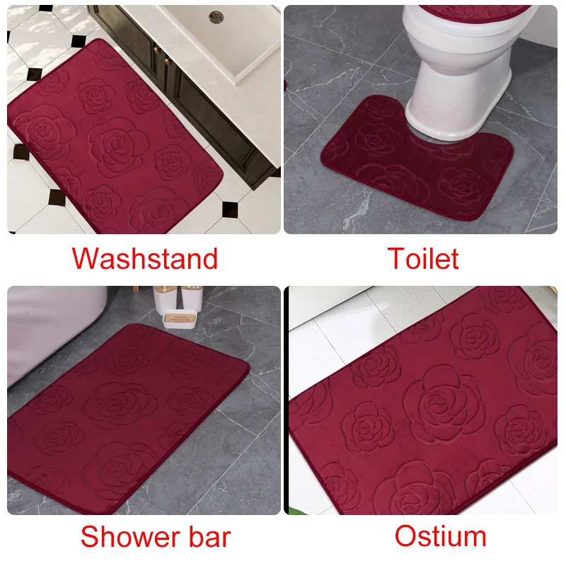 1/2/3 piece setroses Rugs ,Ultra Soft Non Slip Floor Mat Absorbent Bath Mat,U-Shaped Rug,Toilet Cover,Bathroom Shower  Carpet