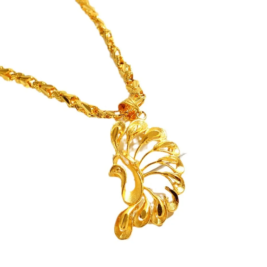 AU999 Gold Necklace Womens Pure Gold Peacock Hollow Pendant 24K Pure Gold Clavicle Necklace Goddess Jewelry Gift