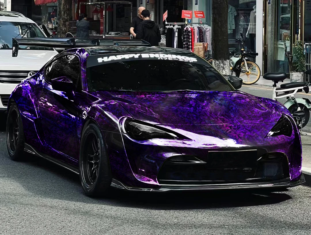 PET Forged Carbon Fiber Vinyl Wrap Glossy Laser Purple Bubble-Free Waterproof Car & Motorcycle Sticker Body Covering Films Decal view 6