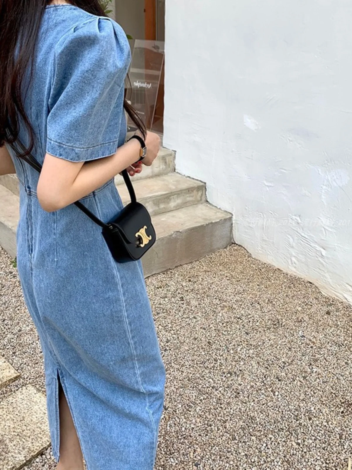 Summer Women's High Waist Denim Dr Puffy Sve Square Collar Bodycon Long Skirt Korean Sle Commute Pure Color A-Line Skirt