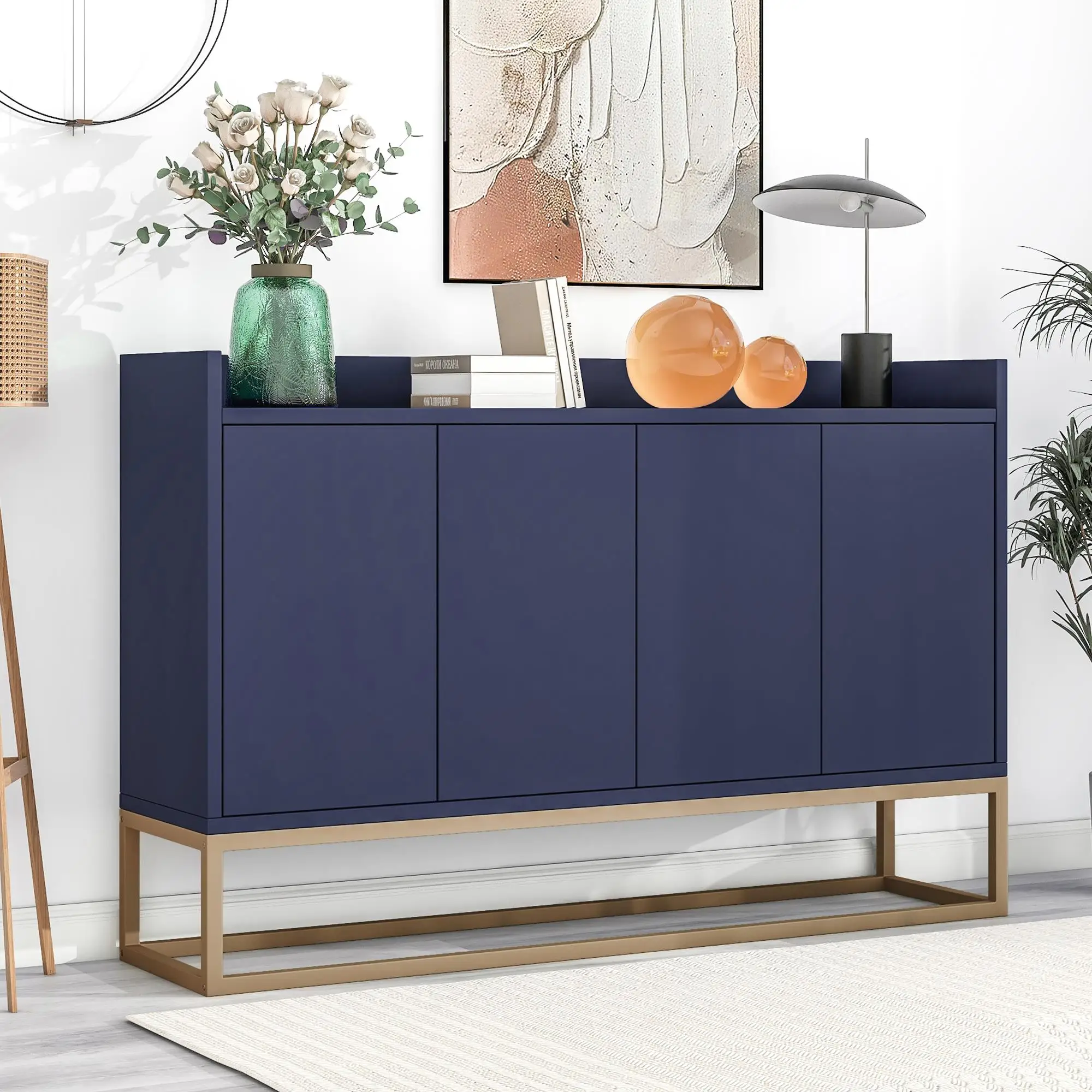 Navy Modern Sideboard Buffet Cabinet with Ample Storage for dining Room & Entryway