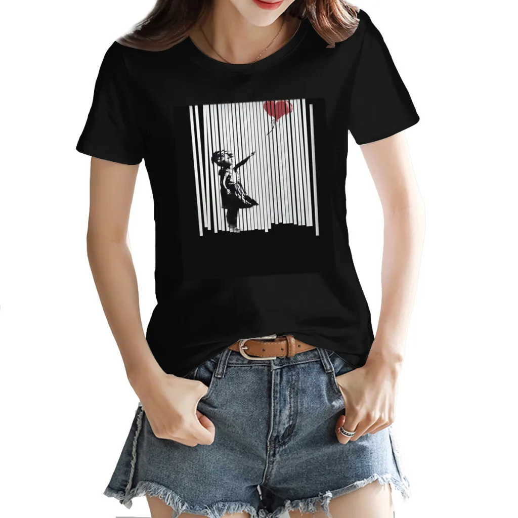 

Banksy Shredded Balloon Girl Women's Printed T-Shirt, Round Neck Short Sleeve, Casual Fun, Cute, Summer