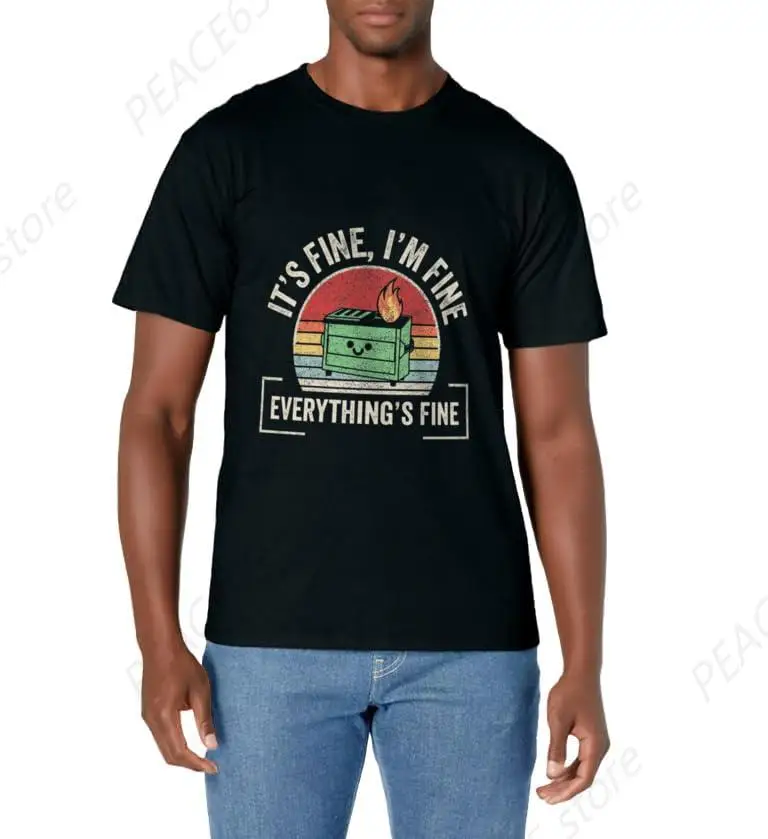 Vintage Retro Dumpster Fire T-Shirt Colorful Line Short Sleeve for Men Women Travel Holiday Adventure