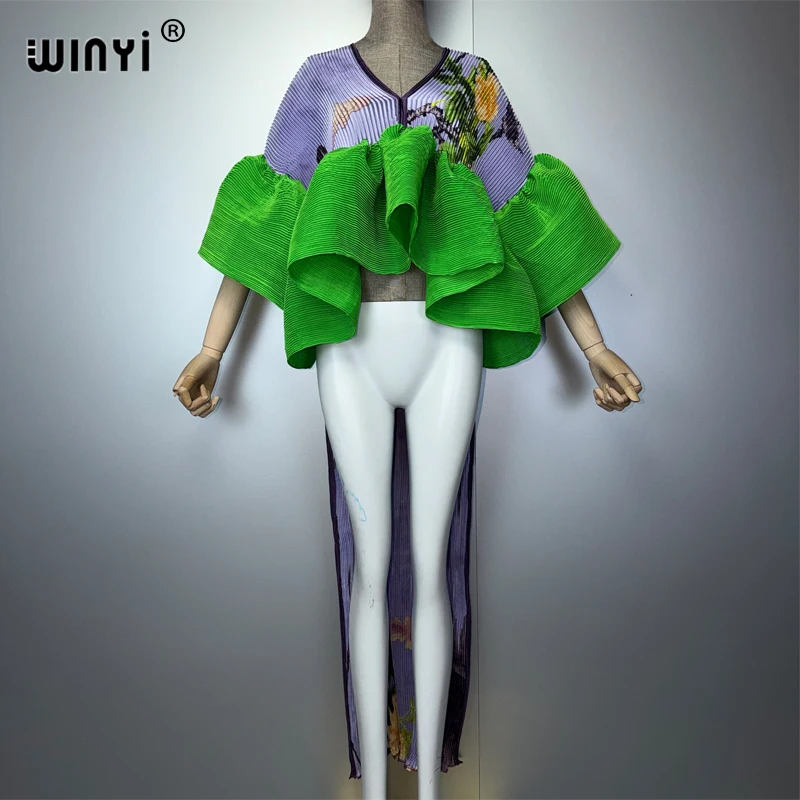 Vestido de Fiesta Maxi Plisado para Mujer WINYI, Diseño Irregular Arrugado, Ajuste Holgado, Vestido de Noche Sexy, Top Tipo Poncho
