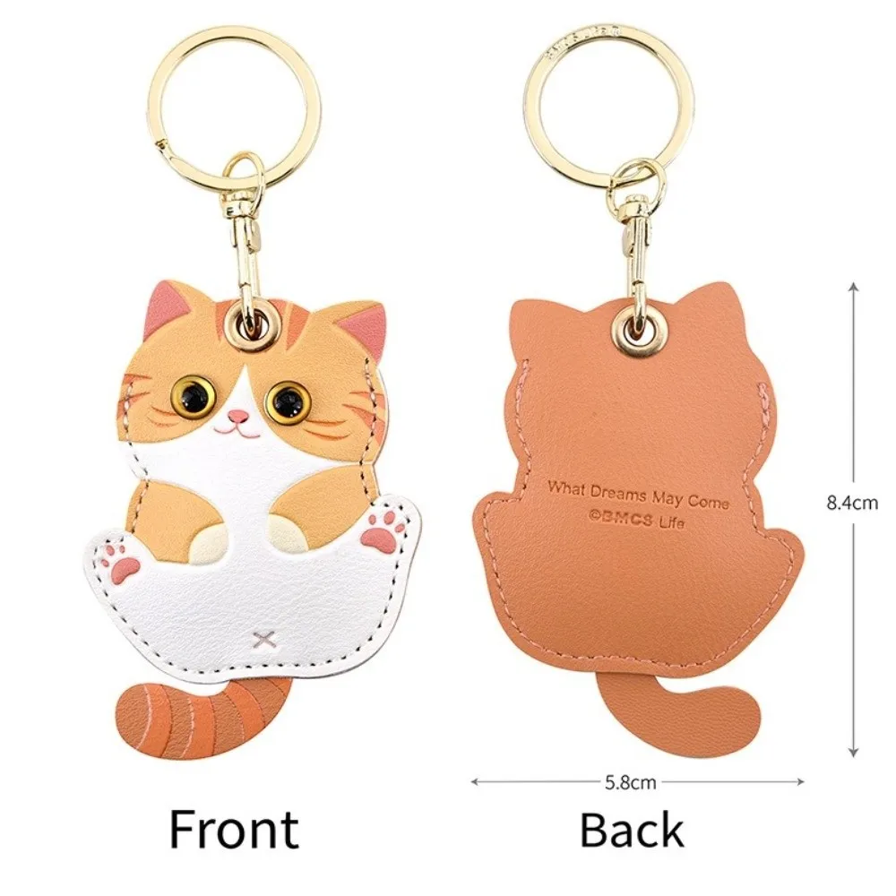 Creative Leather Material Kitty Key Chain Calico Design Cute Cat Keychain ID Card Holder Car Key Ring