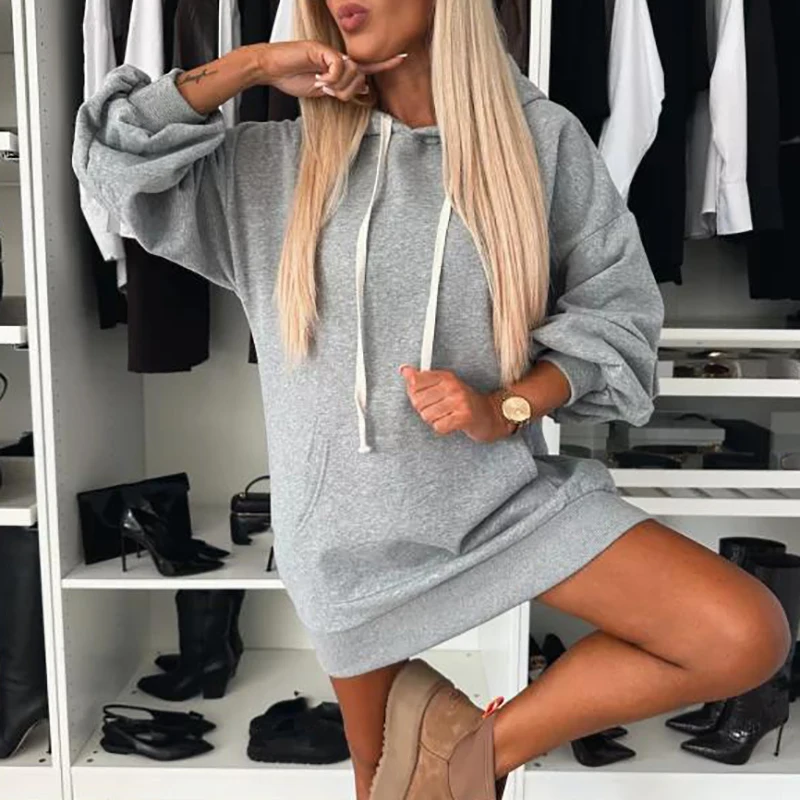 Elegant Drawstring Loose Pullover Hoodie Winter Women Causal Long Sleeve Solid Sweatshirts Fall Fashion High Street Pocket Tops