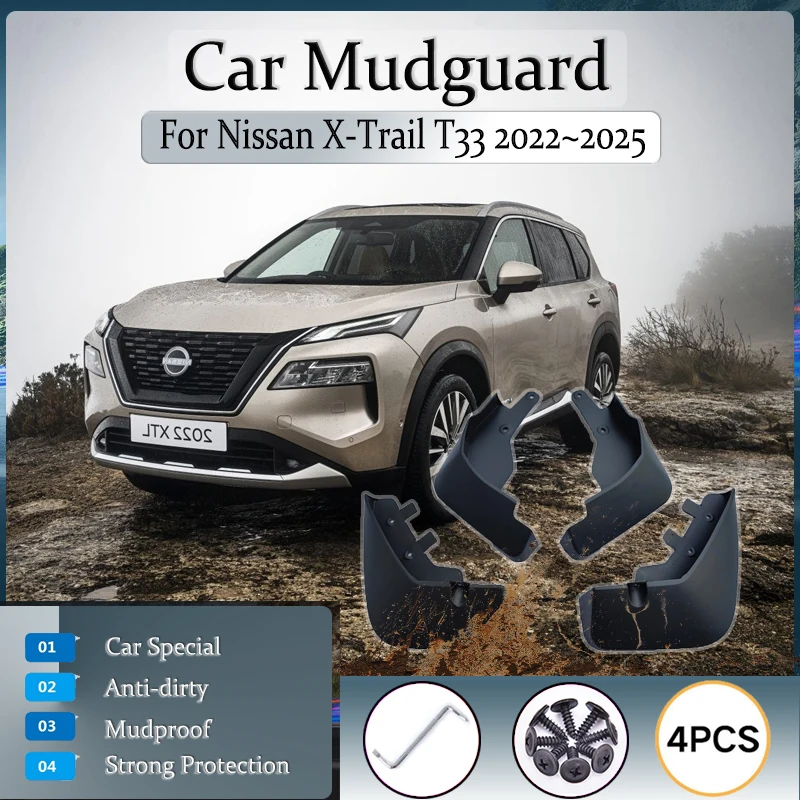 Car Mudguard For Nissan X-Trail Rogue IV T33 2022~2025 Fender Splash Mud Guard Mudflap Decorative Exterior Part Auto Accessories