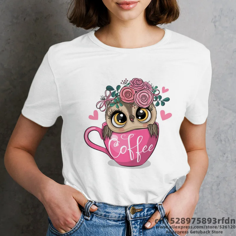 Unisex Hot Cute Cartoon Owl T Shirt Women Aesthetic Graphic Tshirts Unisex Funny Daily Casual Tee Shirt