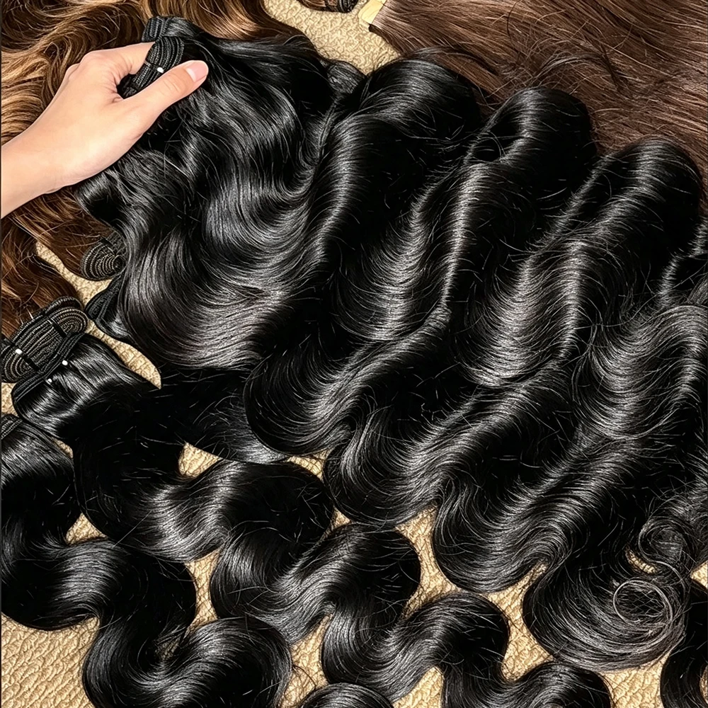 14A Brazilian Double Weft Virgin Remy Body Wave Human Hair Bundles 3Pcs 26 28 30 32 Inch Natural Black 100% Human Hair Thick End Extensions For Women
