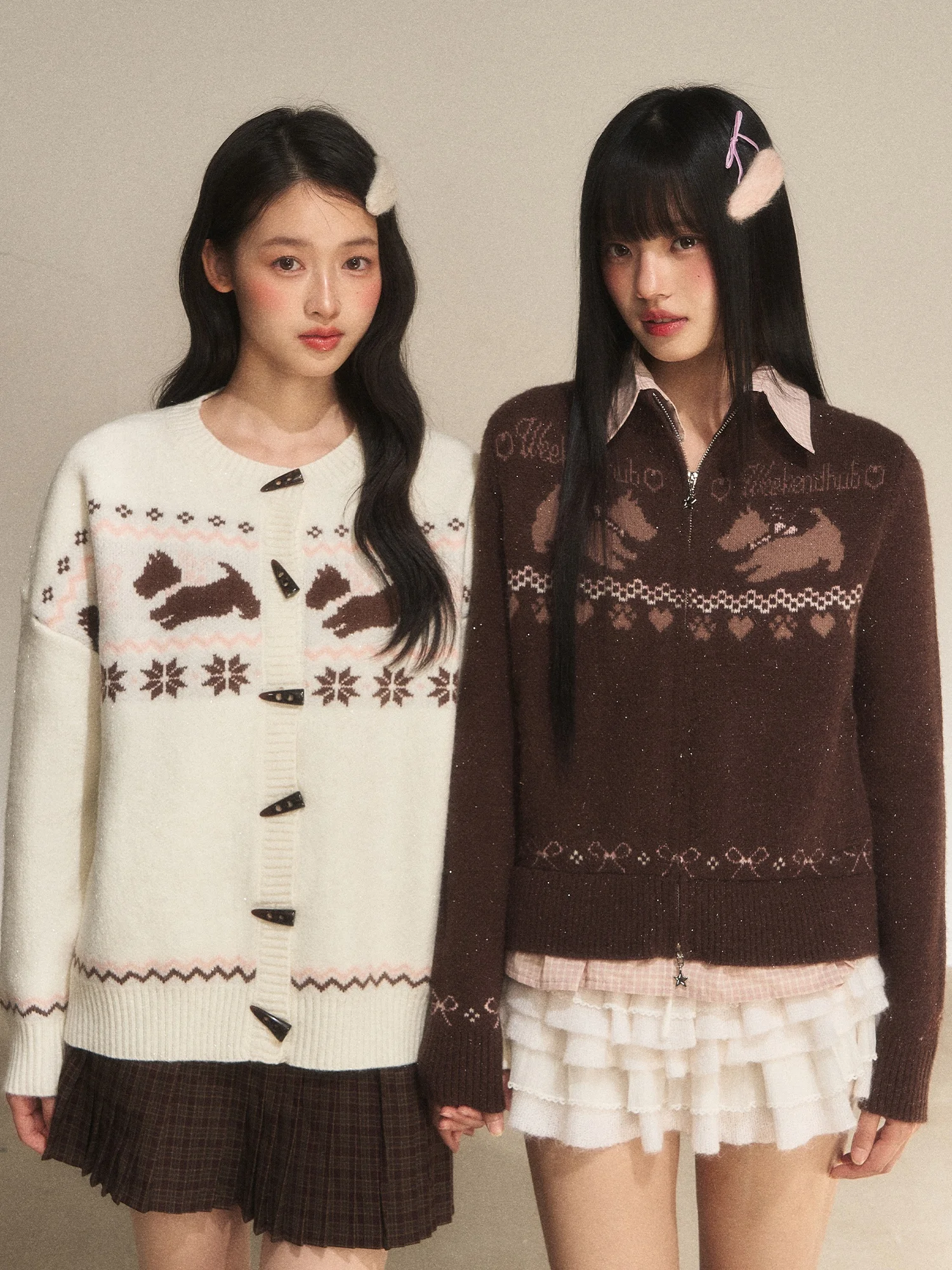 

Wedhub Fair Isle Knit Button up Sweater Coat Women's Autumn Winter round Ne Open Cardigan White Top Girl Sle Straight...