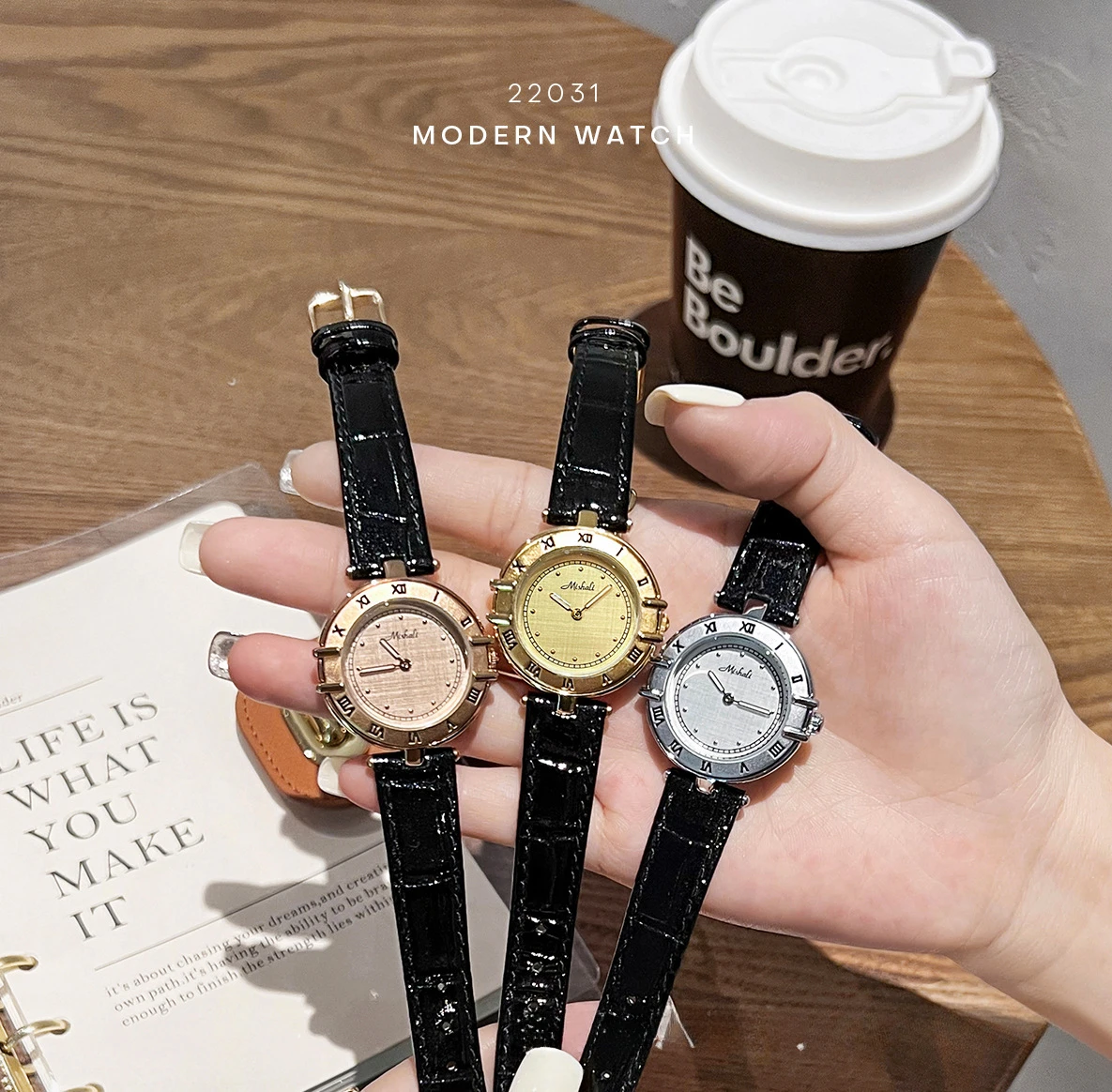 Mishali New Retro Style Women Watches Roman Numeral Scale Dial Gold Quartz Watch Women's Leather Strap Fashion Wristwatch Clock
