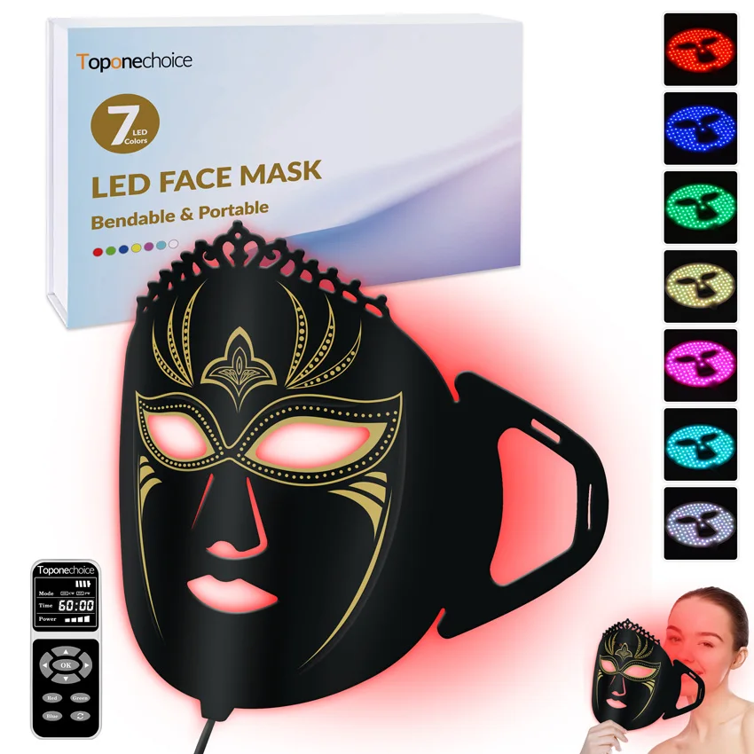 Maschera per terapia della luce a Led in Silicone a 7 colori per viso antirughe 360 perline per lampada maschera per il viso fototerapia per rassodante Anti-Ance