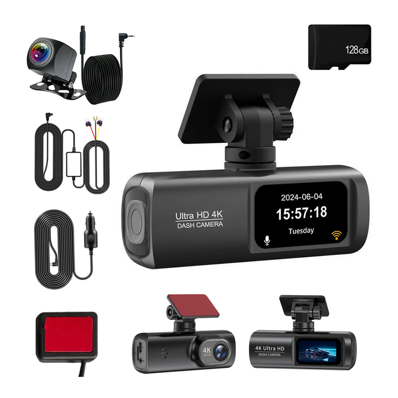 ABS Dash Cam Front Rear Dash Camera 4K/1080P 4K Dash Cam Recorder Dash Cam 24H Parking Monit- Without Card