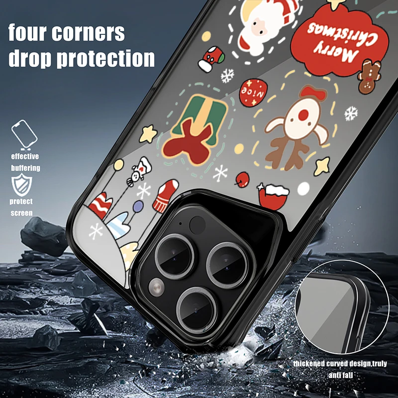 عيد ميلاد سعيد نمط قضية الهاتف آيفون 16 برو ماكس 16 15 14 13 برو ماكس 16 15 14 زائد للصدمات الاكريليك لينة غطاء إطاري #6