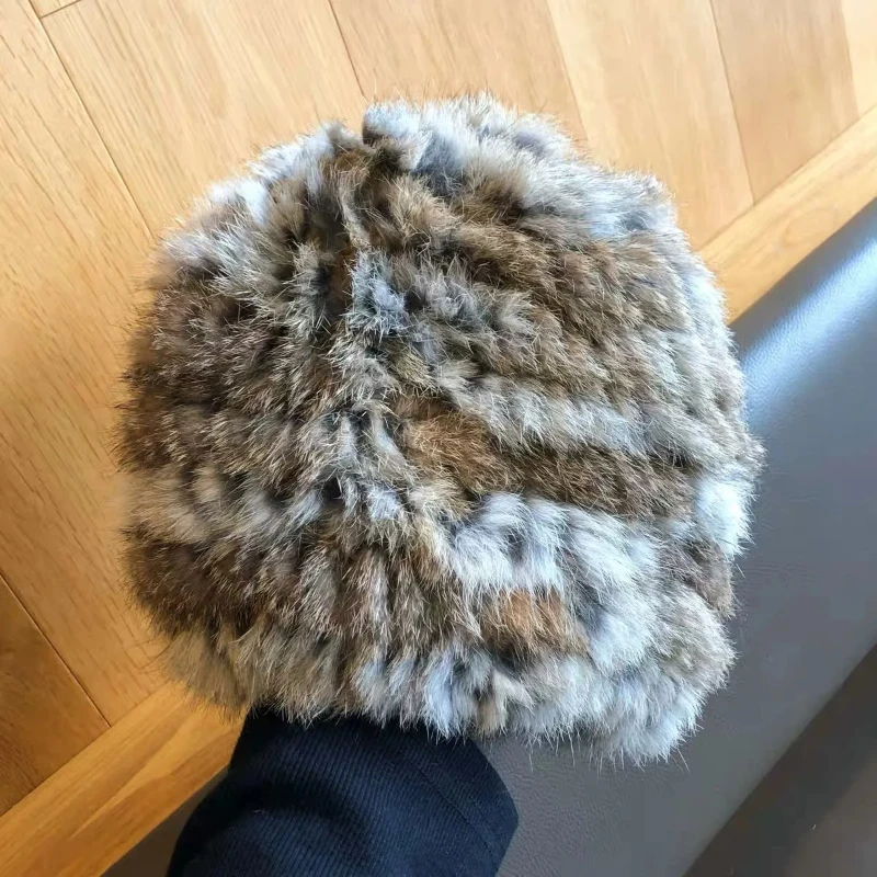 Fur Knitted Cap Winter Rabbit Fur Hat for Women Russian Warm Thicken Beanie Hats Beanies Bonnets for Women Winter Hat