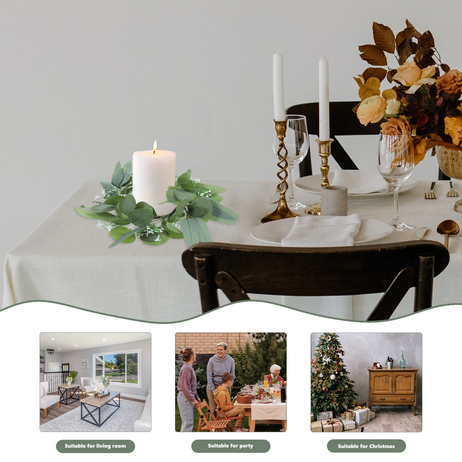 

Wedding Centerpieces for Tables 2 Pcs Simulated Eucalyptus Garland Ring Wreath Decor Festive Holiday Table Decoration Set