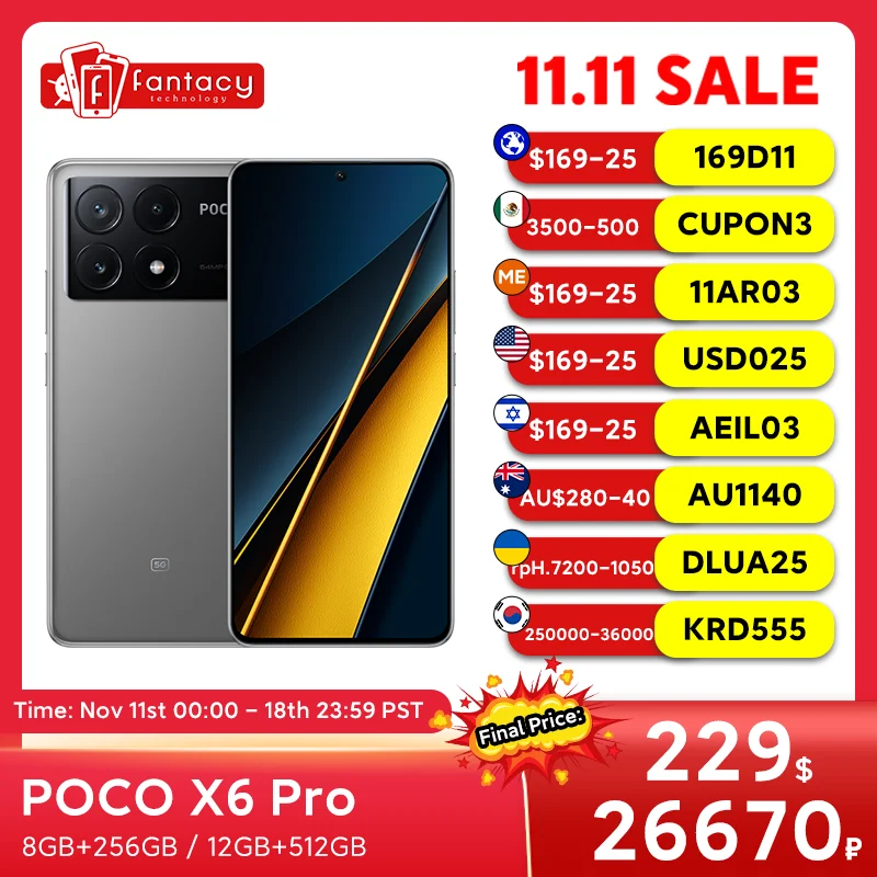 POCO-teléfono inteligente X6 Pro 5G, versión Global, Dimensity 8300-Ultra, 6,67 ", flujo 1,5 K, AMOLED, DotDisplay67W, carga turbo de 64MP, 67W, NFC