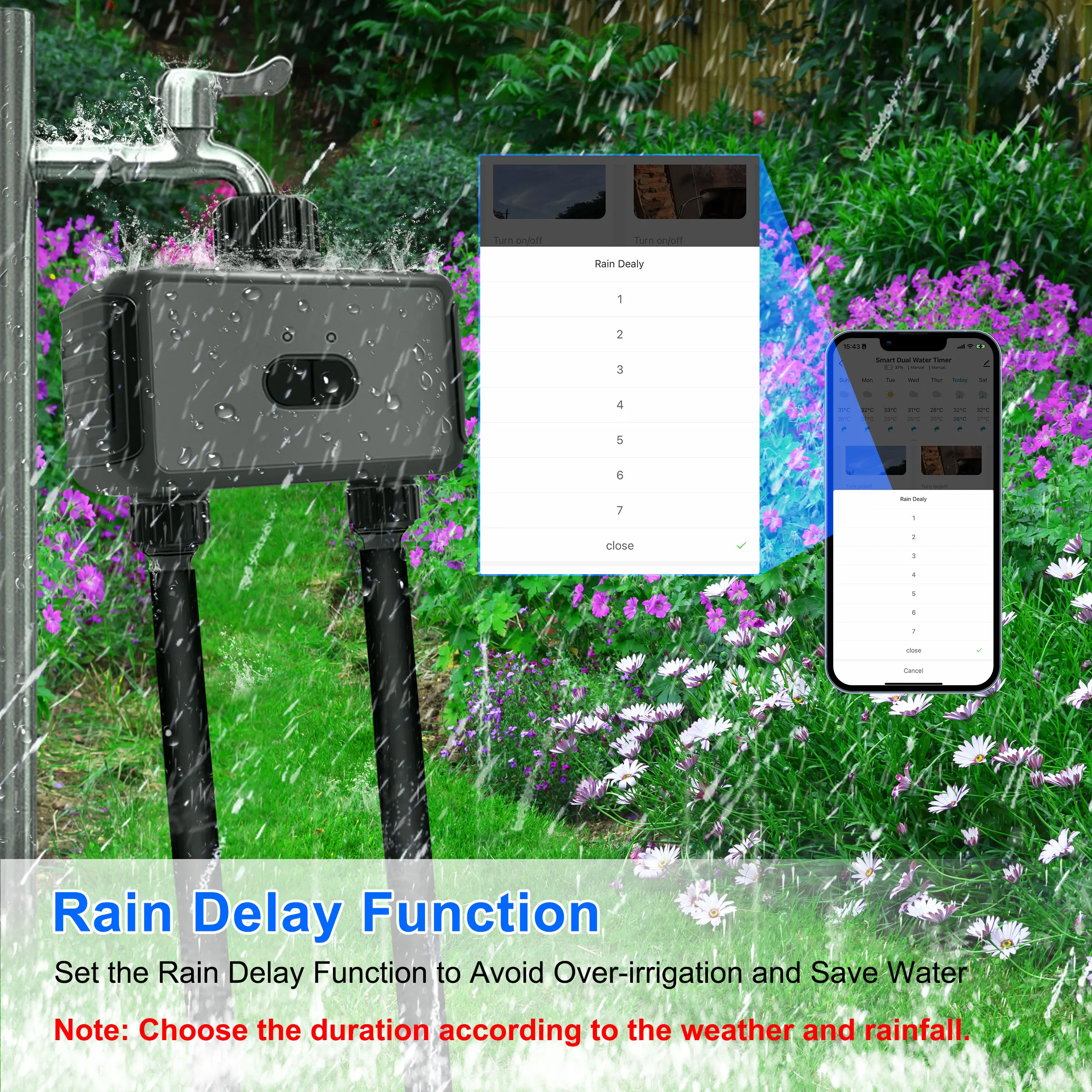 GIRIER Smart Water Timer, WiFi Bluetooth Sprinkler Timer 2 Outlets, Automatic Drip Irrigation System Controller for Yard/Lawn