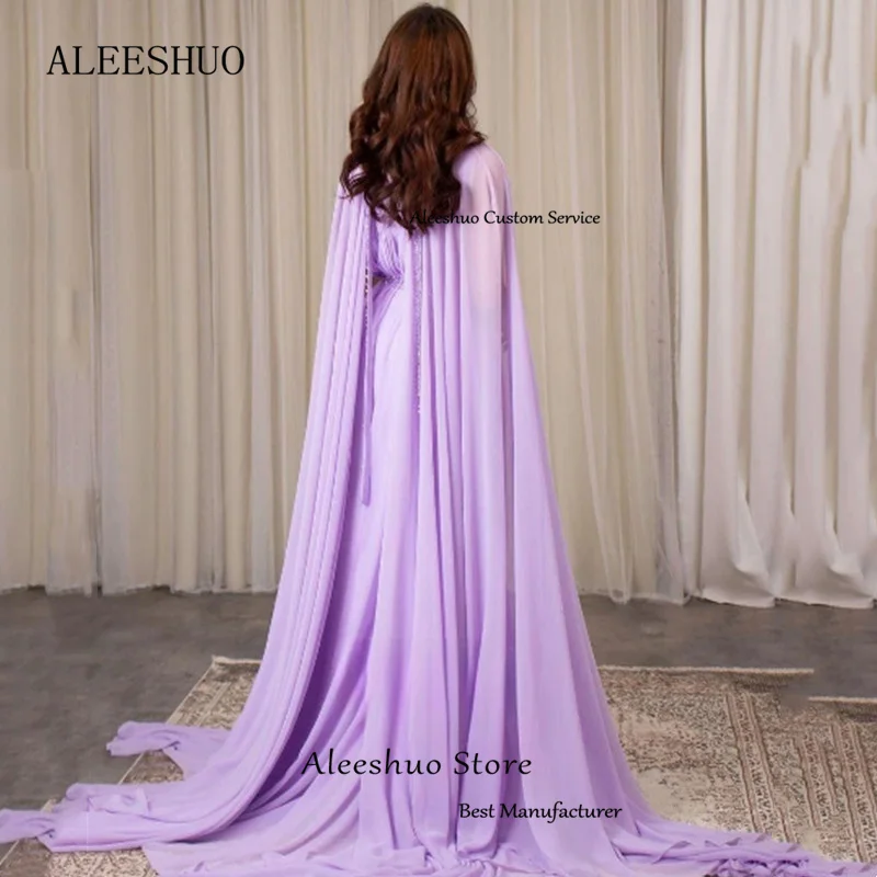 Aleeshuo Elegant Lady A-Line Prom Dress Cap Sleeves Evening Dress Beaded Sequined Deep V-Neck Party Dress فساتين سهره فاخره