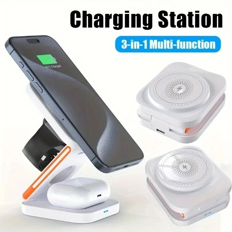 3 in 1 Wireless Charger For iPhone 17 16 15 Apple Watch AirPods Fast Charging Station Desktop Charger Dock Stand Travel Offices