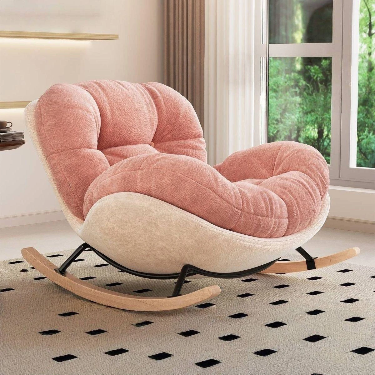 #Cream Rocking Chair Lazy Recliner Home Leisure Single Sofa for Girls Cloud Rocking Chair for Balcony Living Room