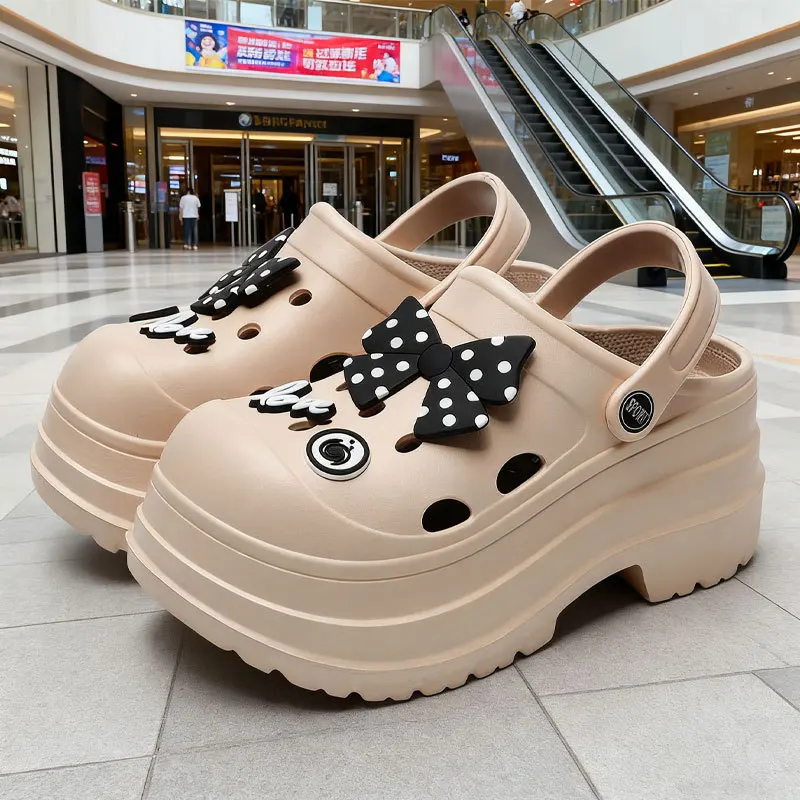 รองเท้าแตะแบบเปิดนิ้วเท้า พื้นหนา ดีไซน์ทันสมัย กันลื่น ระดับไฮเอนด์ รองเท้าแบบมีรู  รองเท้าแตะเสริมส้น EVA สำหรับผู้หญิง