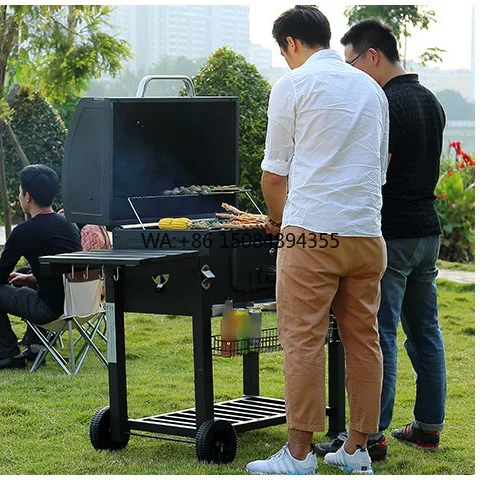 

30 Inch Hot Selling Square Barbecue Grill Large Charcoal Grill Outdoor Portable Trolley BBQ Grill Manufacturer