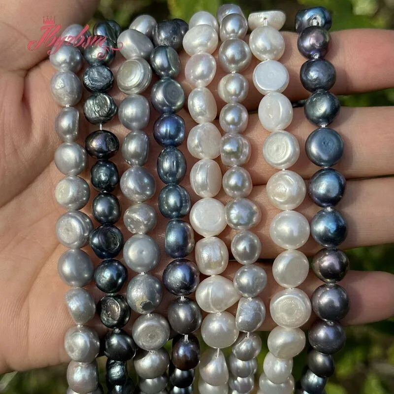 Natural Freshwater Pearl Freeform White Black Gray Stone Beads DIY Strand 15