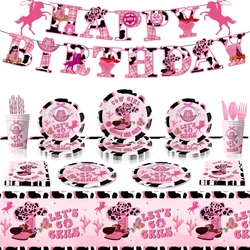 Cappello da Cowboy occidentale rosa stile cappello Jazz tema bambina festa di compleanno decorazione piatto di carta tovaglia tazza di carta velina