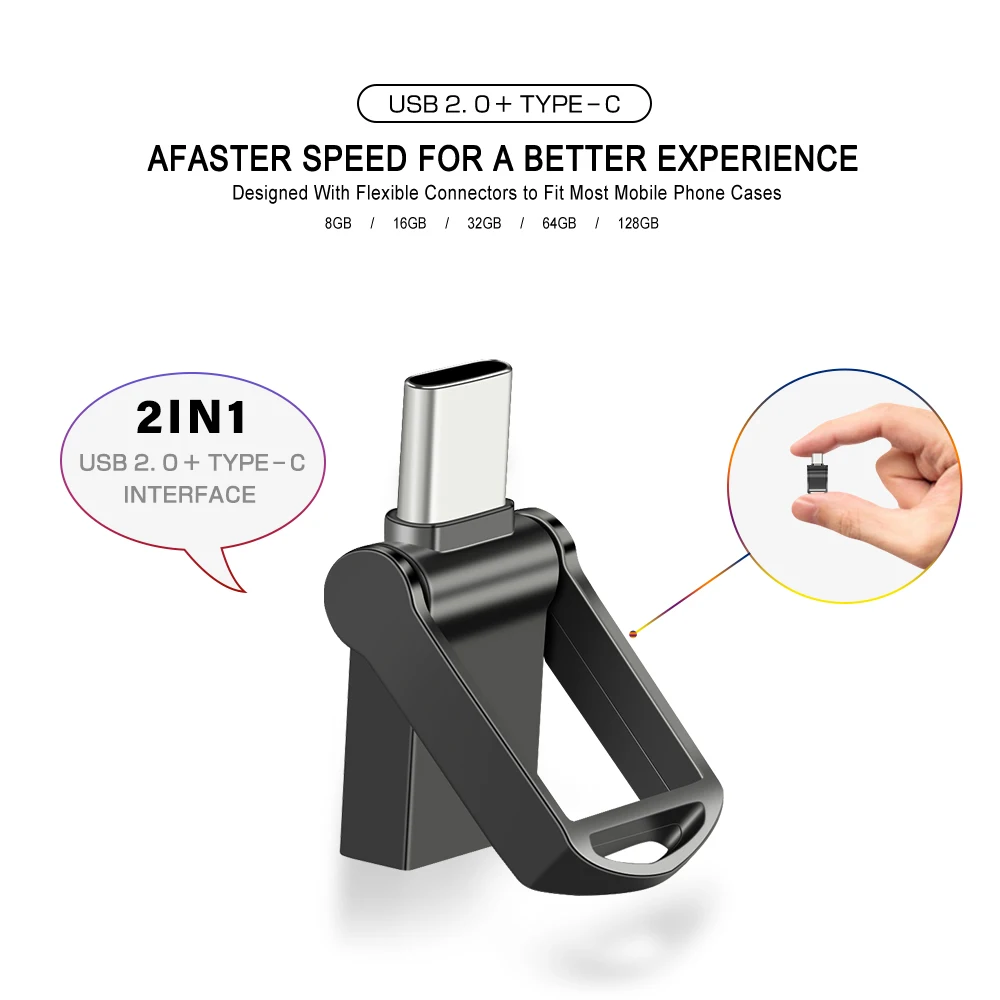 TYPE-C USB Flash Drive 64GB Super Mini Metal Memory Stick 32GB per cellulare Pen Drive 16GB Silver USB Stick Black Pendrive