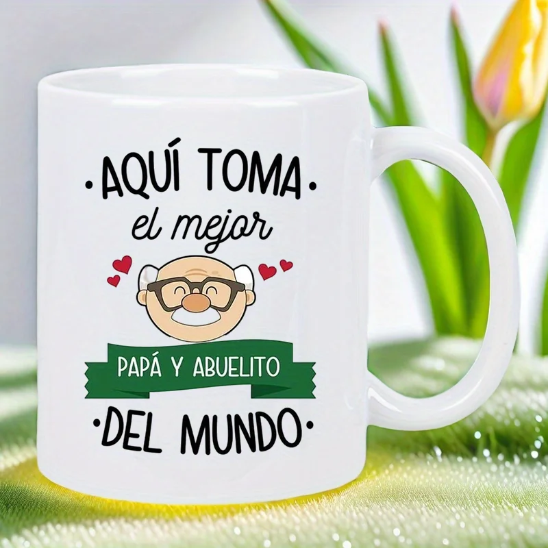 

White Ceramic Cup with Spanish Message "Best Dad and Grandfather in The World" - Perception Design, Perfect for Morning Brewing