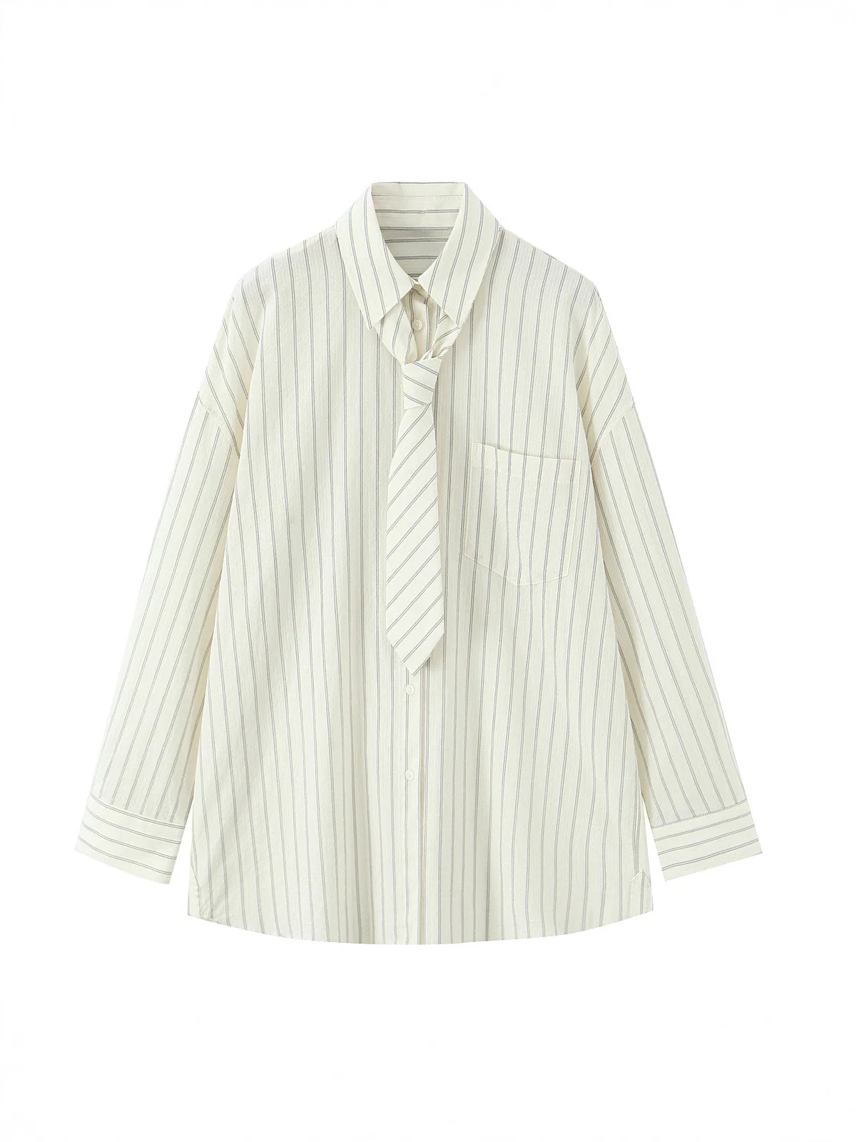 

Breathable Shirt Fashionable Relaxed Necktie Shirt Oversized Adjustable Placket Blouse European American Fashion Streetwear