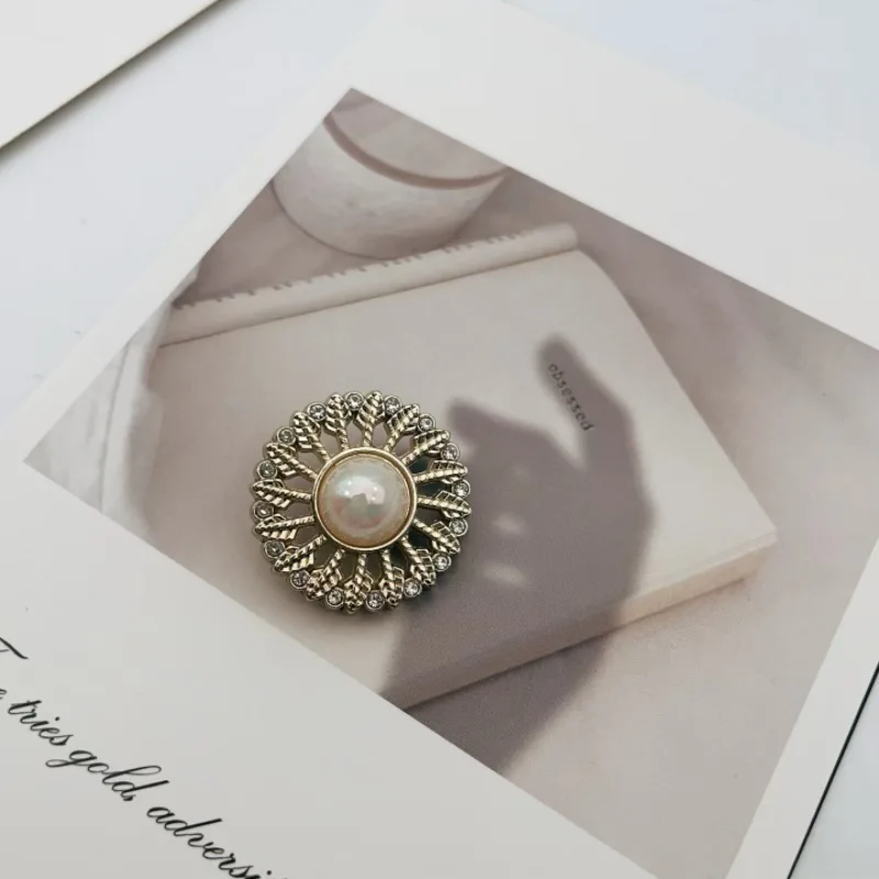 6PCS New Small Hollow Pearl Flowers Metal Button DIY Shanked Shirt Sweater Decorative Button