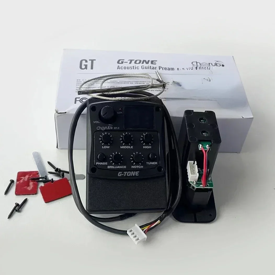 Cherub G-Tone Series Acoustic Guitar Preamp GT-3 Piezo Pickup 3-Band EQ Equalizer LED Tuner Black