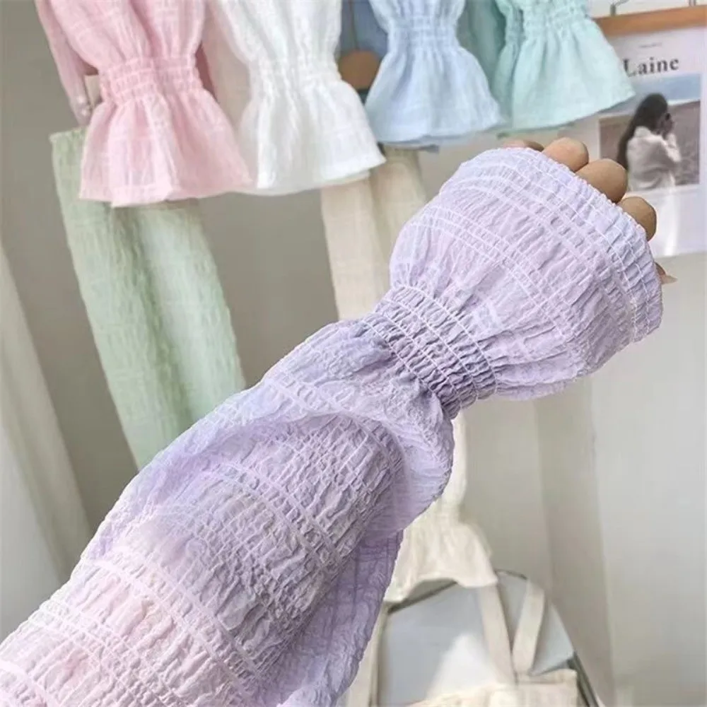 Summer Outdoor Lace Mesh Sun Protection Sleeves Anti-UV Solid Color Arm Sleeve Breathable Loose Fit Fingerless Gloves Driving