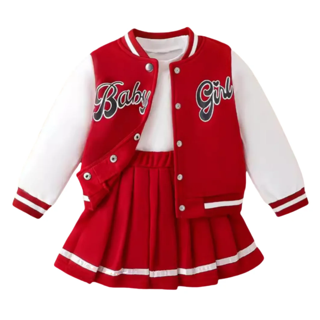 2025 Kids Girls Coat Jacket + Pleated Skirt 2 Pcs Set For Party Sports Gift Winter Children Clothes Outfits Uniform For 2-8Y