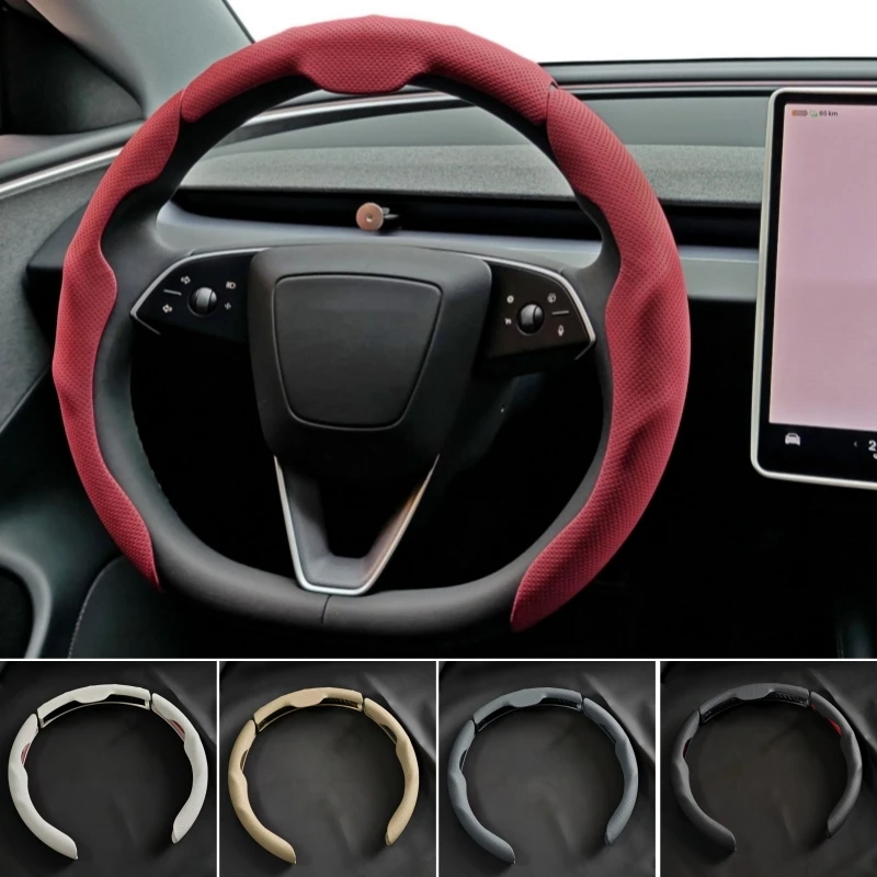 Image of Anti-Rutsch-Lenkradbezug aus Nappaleder für Autos, mit schweißabsorbierender Schnalle, bequemer universeller Lenkradbezug