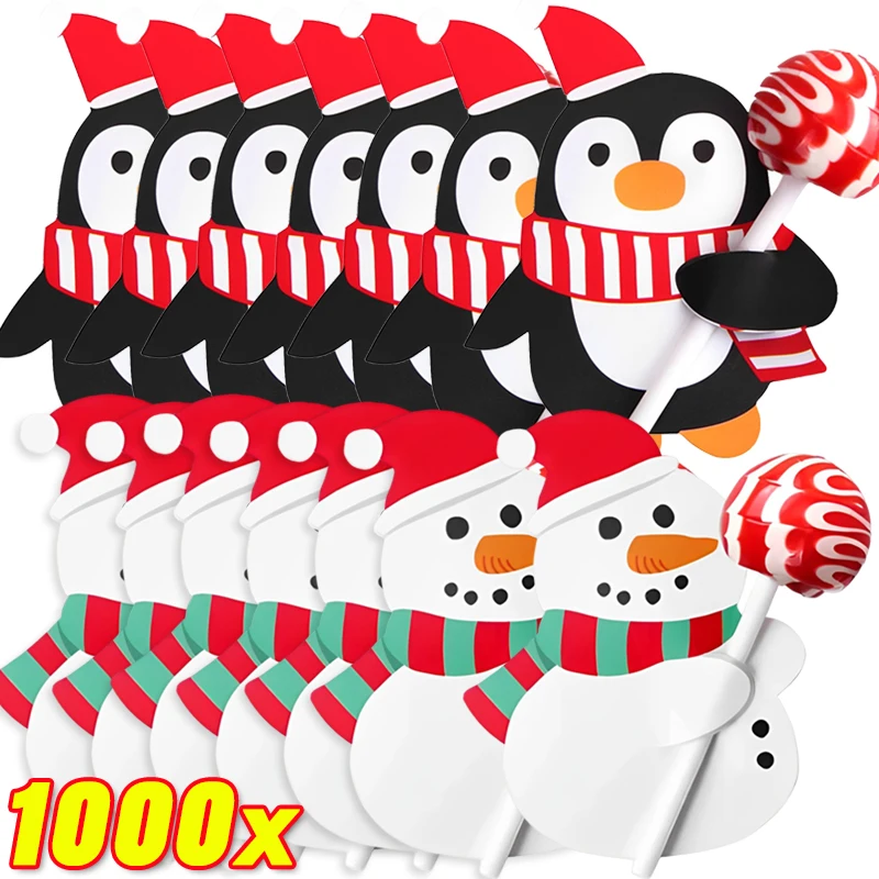 Wholesale Christmas Lollipop Paper Cards Cartoon Snowman Santa Claus Candy Package Wrapping Kids Gifts New Year Party Decoration