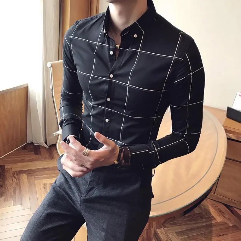 Camisa a cuadros con botones y solapa estampada para hombre, ropa informal holgada de gran tamaño, camisas coreanas que combinan con todo, otoño 2022