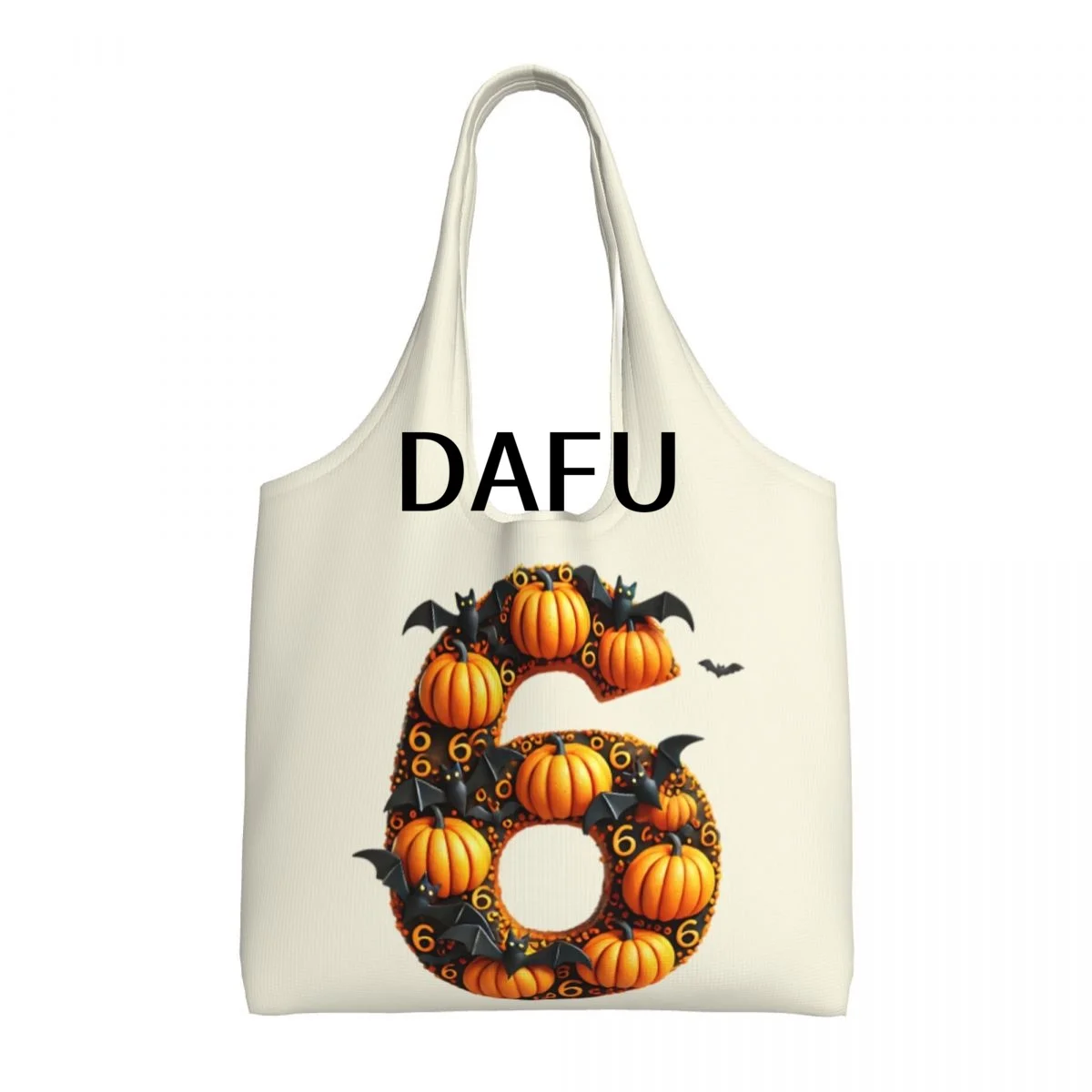 Batty Pumpkin Number 6 Funny Halloween Bat Pumpkin Tote Bag for Women - Gothic Canvas Shoulder Bag Shopping Commute Party