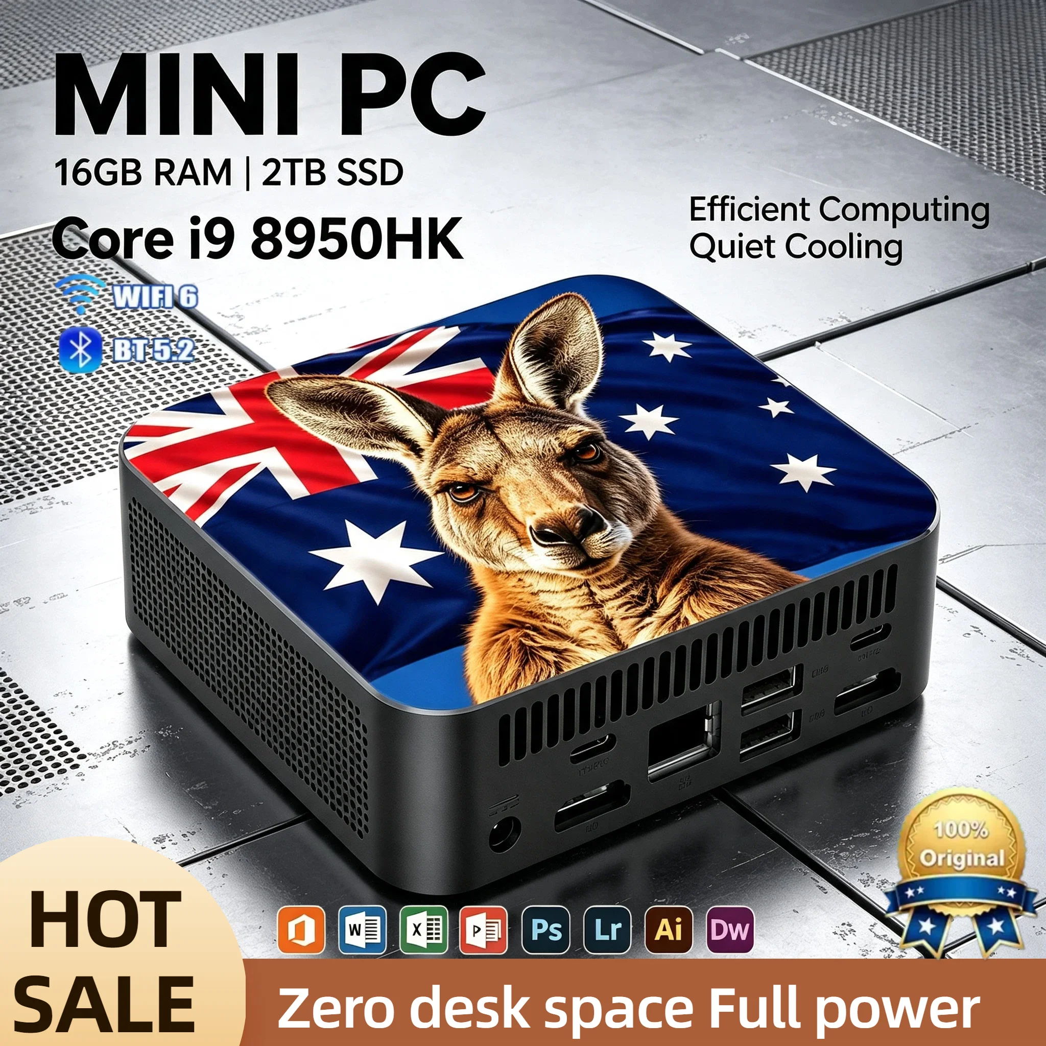 Intel Core i9 8950HK Mini PC 16GB RAM 1TB SSD M.2 WiFi 6 BT5.2 Low Power 4K Dual HDMI Desktop Pro Unit Max Speed Elite Pro