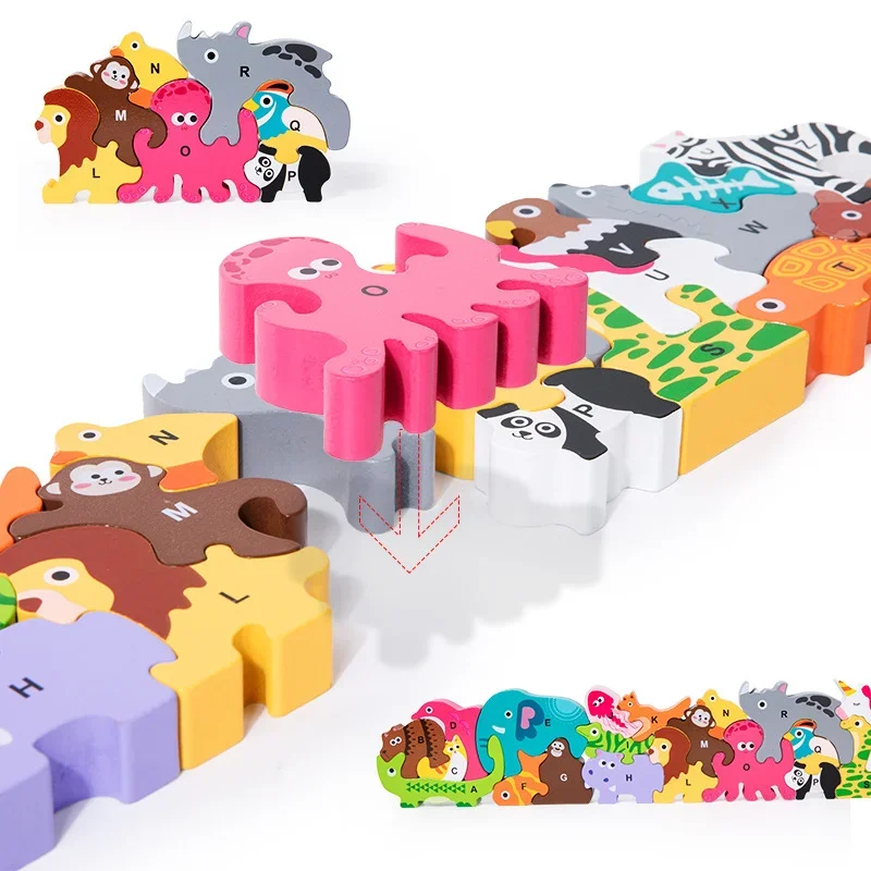 Puzzle in legno per animali Montessori Giochi 3D per cartoni animati per bambini Giocattoli educativi per l'apprendimento precoce per bambini