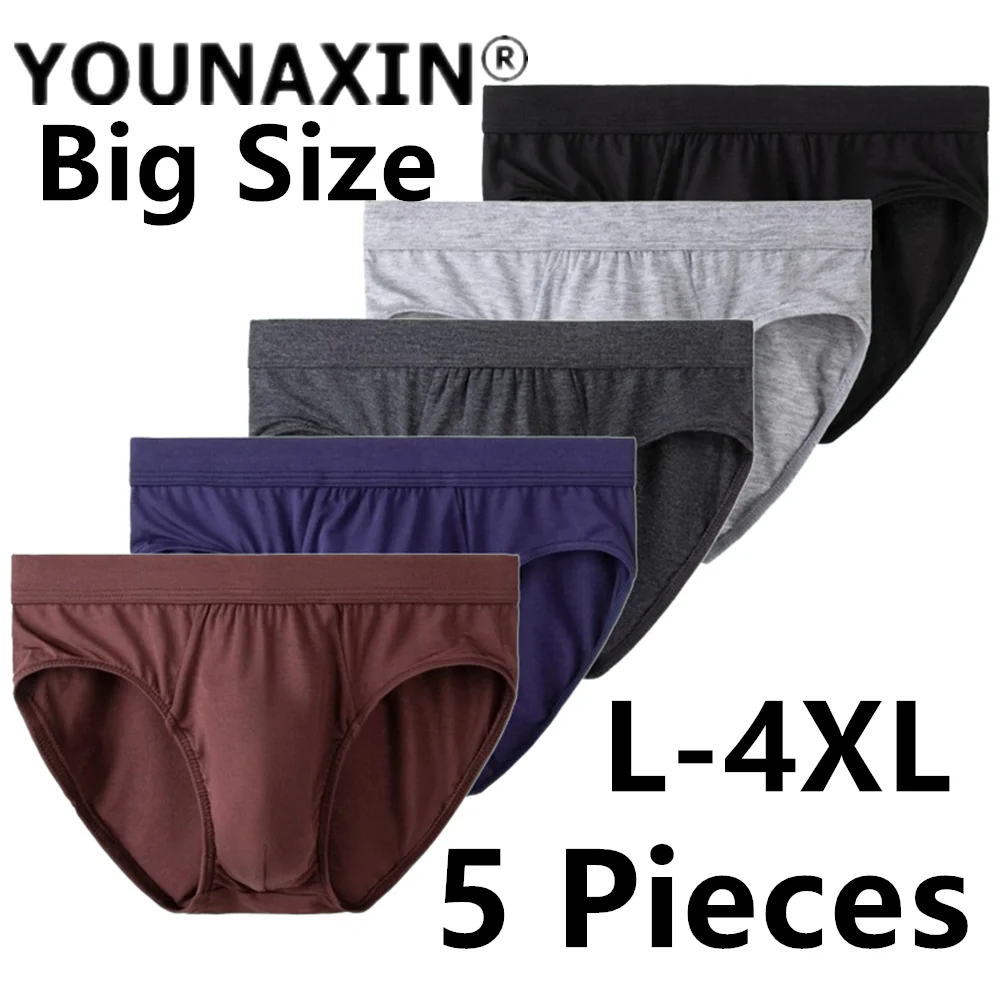 5 Pieces Large Size Men Underwear Lingerie Panties Briefs Underpants Boy Big Undies Modal Solid Color Knickers L XL 2XL 3XL 4XL