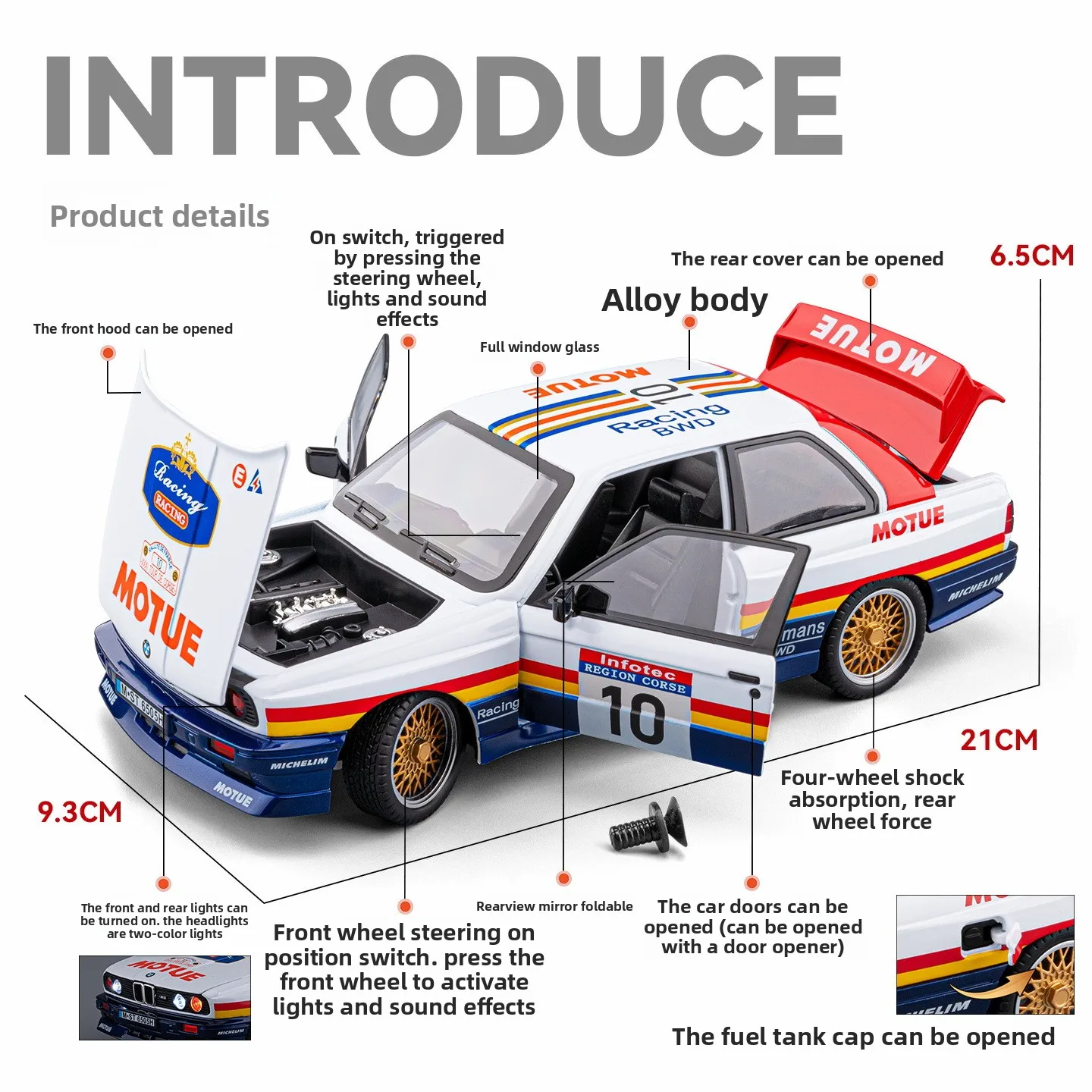 1:24 M3 Painting Car Sports car Diecast Metal Alloy Model car Sound Light Pull Back Collection Kids Toy Gifts