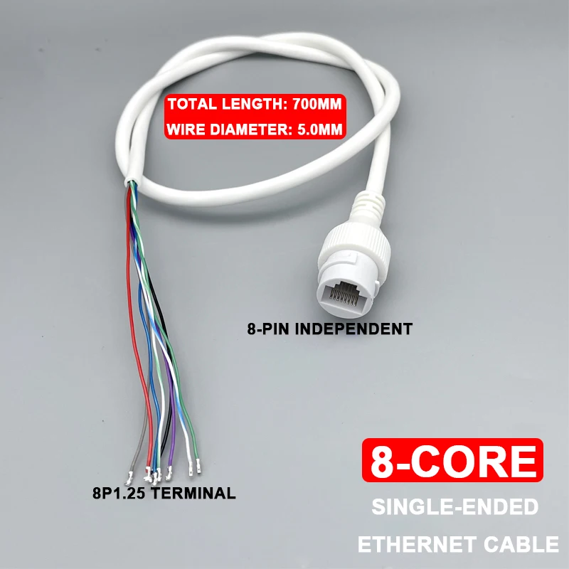 RJ45 Female Socket 8Pin Network Waterproof Pigtail Terminal Block 8 Core 1.25 Single-end Network Port Cable POE Camera Connector