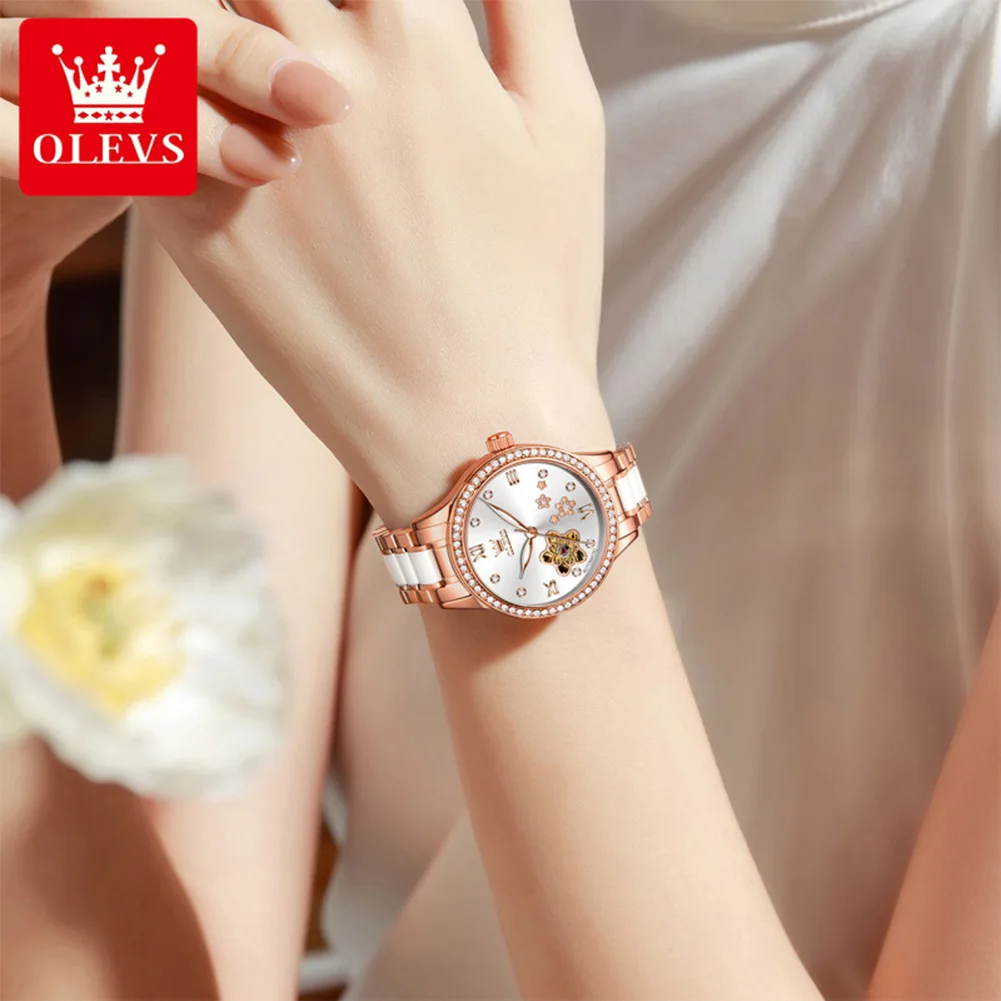 OLEVS 7074 Automatic Mechanical Ladies' Watch Top Brand Diamond Wristwatch Original Watch for Ladies Waterproof