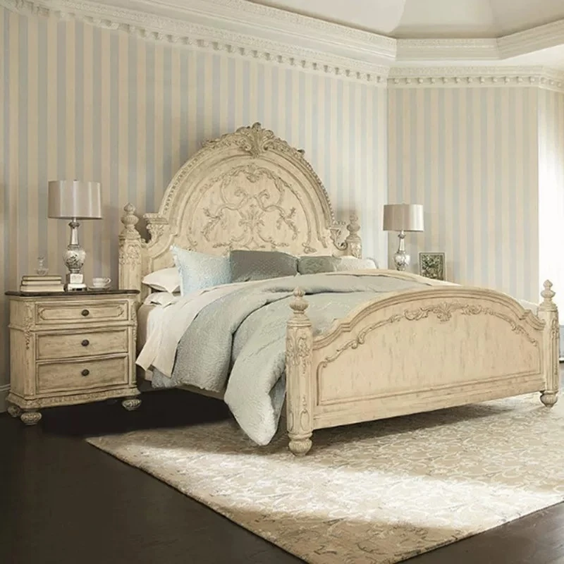 American retro solid wood bed French carved bed neoclassical bedroom princess wedding 1.8 meters