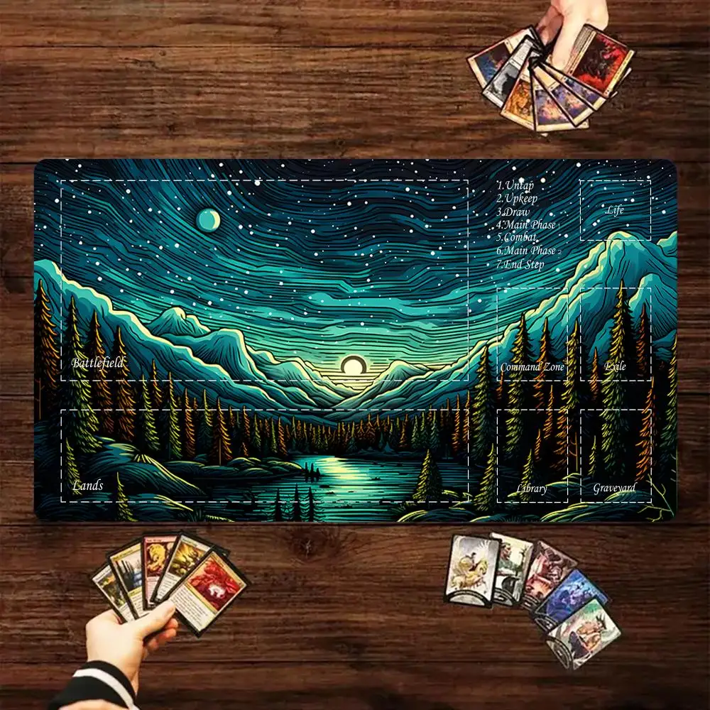 Magic Card Playmat with Zone Ukiyo-e Art Landscape Theme TCG Playmat Gathering Game Mat Desk Mat Commander Battle Playmat