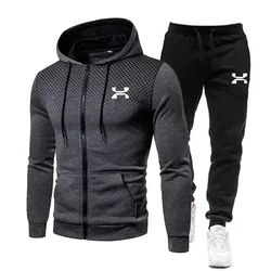 Fashionable men's gym clothing Autumn and Winter running sportswear set Stylish zipper hoodie + casual pants two-piece set