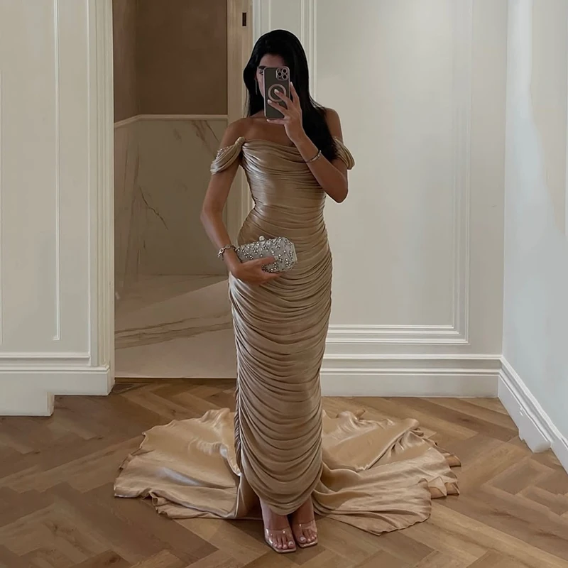 

Thinyfull 2026 Mermaid Prom Evening Dresses Saudi Arabia Off The Shoulder Party Dress Pleated Cocktail Prom Gowns Customized